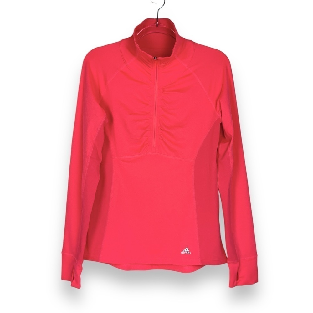 Adidas Shirt Half Zip Neon Coral Pullover Lightweight Athletic Climacool Top S